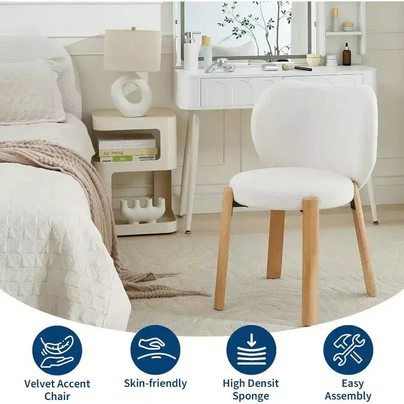 Bonita silla de tocador con respaldo en forma de corazón, taburete moderno de tela de peluche para tocador, oficina en casa, dormitorio, comedor y sala de estar