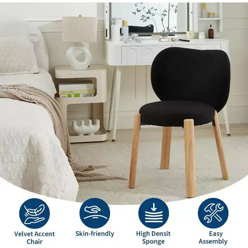 Jolie chaise de coiffeuse avec dossier en forme de cœur, tabouret de maquillage moderne en tissu teddy pour chambre, bureau à domicile, chambre à coucher, salle à manger et salon