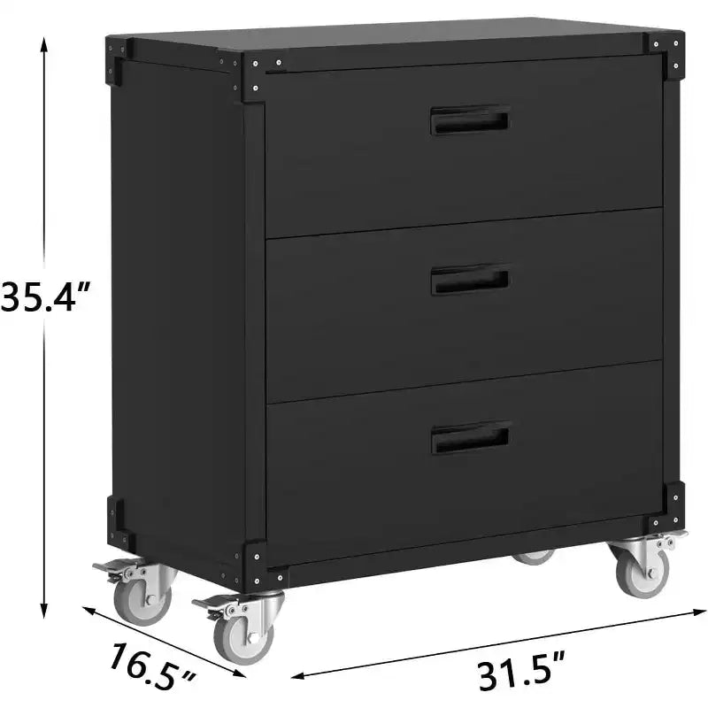 Gabinete rodante para herramientas de 3 cajones, almacenamiento resistente para garaje, banco de trabajo móvil de metal con ruedas para almacén, sótano y taller