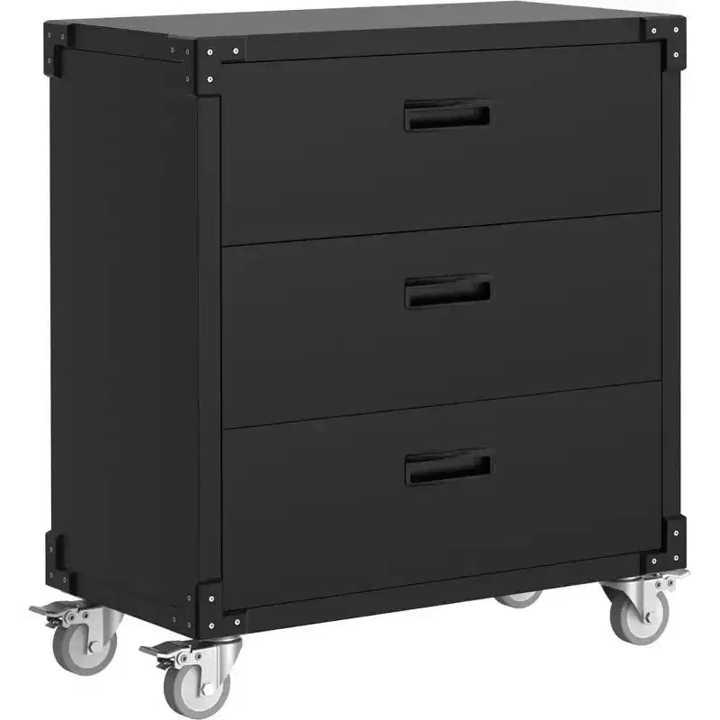 Gabinete rodante para herramientas de 3 cajones, almacenamiento resistente para garaje, banco de trabajo móvil de metal con ruedas para almacén, sótano y taller