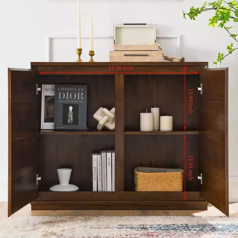 Sideboard, 39 Zoll, mit 2 Kabeldurchführungen, Aufbewahrungsschrank und Küchenschrank für Wohnzimmer, Küche und Esszimmer, Walnuss