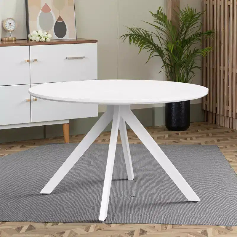 47 Zoll runder Holzesstisch mit Metallgestell für 4-6 Personen, für Küche, Esszimmer und Wohnzimmer, Weiß