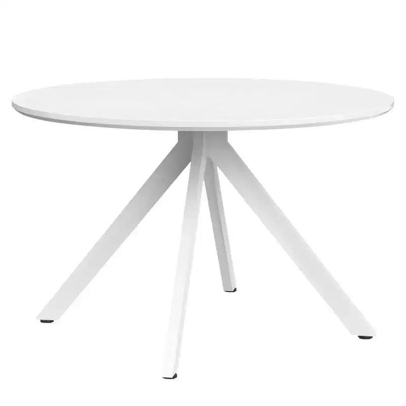 47 Zoll runder Holzesstisch mit Metallgestell für 4-6 Personen, für Küche, Esszimmer und Wohnzimmer, Weiß