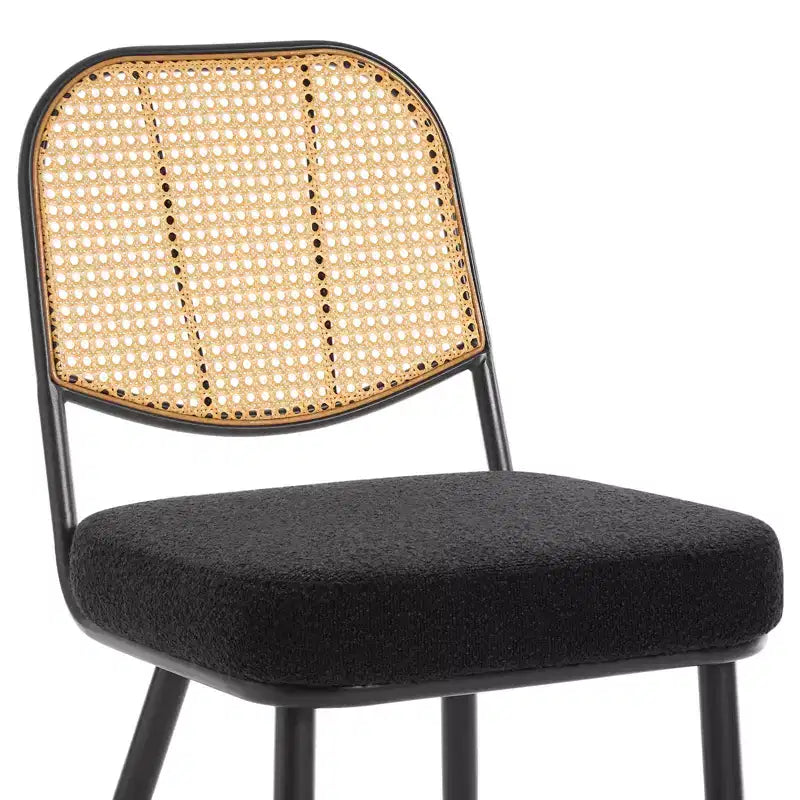 2er-Set Esszimmerstühle aus Rattan - Polsterstühle im Mid-Century-Modern-Stil mit Rohrgeflecht-Rückenlehne und Metallbeinen für die Küche