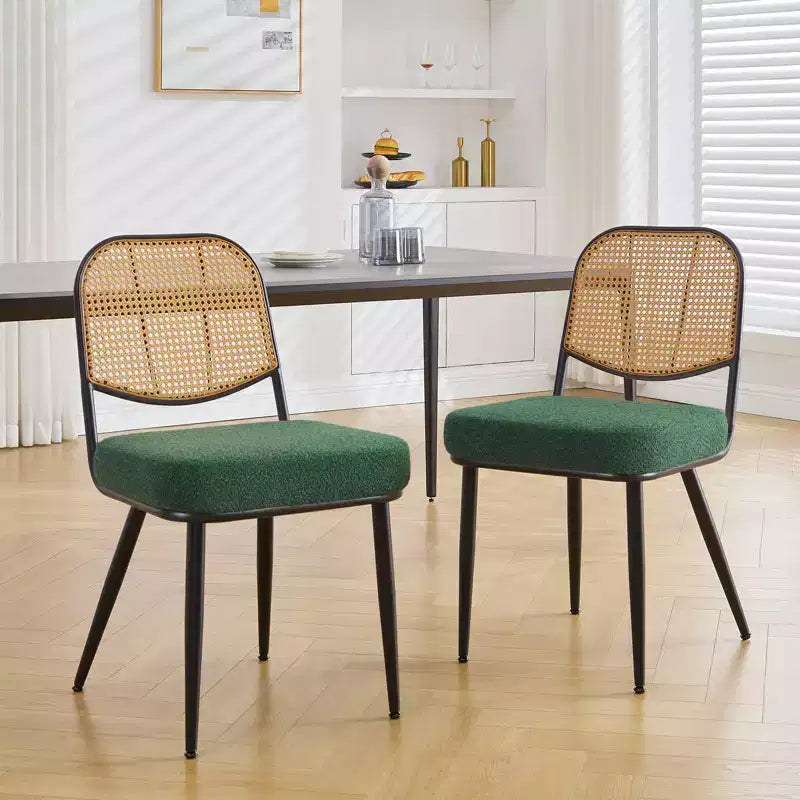 2er-Set Esszimmerstühle aus Rattan - Polsterstühle im Mid-Century-Modern-Stil mit Rohrgeflecht-Rückenlehne und Metallbeinen für die Küche