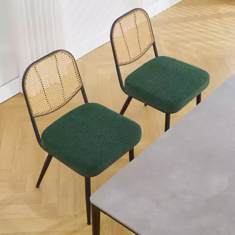2er-Set Esszimmerstühle aus Rattan - Polsterstühle im Mid-Century-Modern-Stil mit Rohrgeflecht-Rückenlehne und Metallbeinen für die Küche