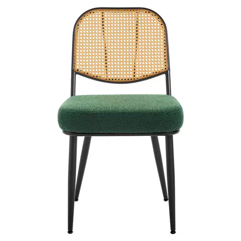 2er-Set Esszimmerstühle aus Rattan - Polsterstühle im Mid-Century-Modern-Stil mit Rohrgeflecht-Rückenlehne und Metallbeinen für die Küche