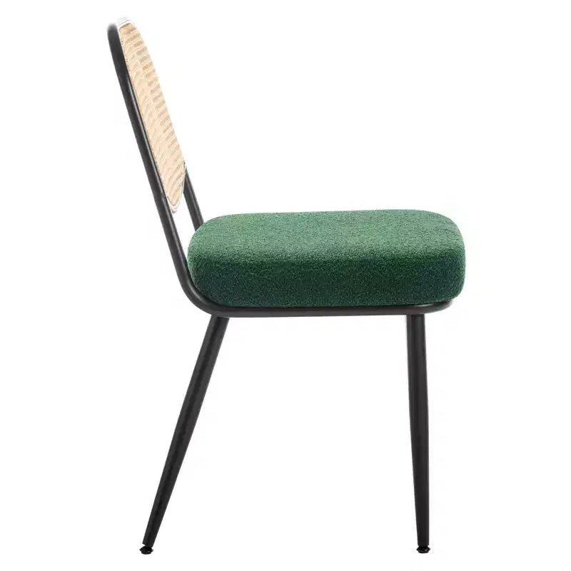 2er-Set Esszimmerstühle aus Rattan - Polsterstühle im Mid-Century-Modern-Stil mit Rohrgeflecht-Rückenlehne und Metallbeinen für die Küche