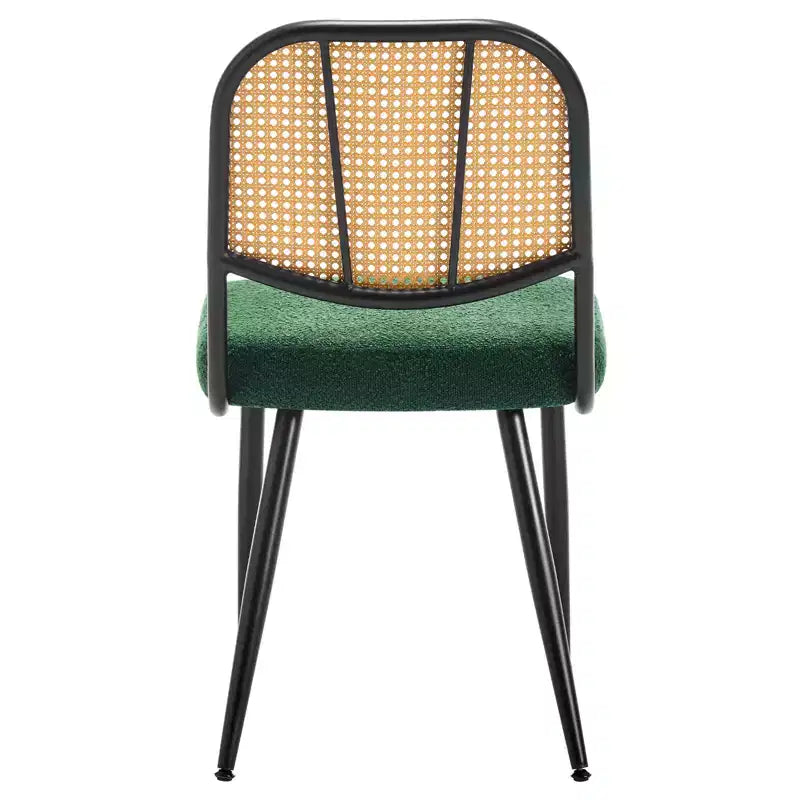 2er-Set Esszimmerstühle aus Rattan - Polsterstühle im Mid-Century-Modern-Stil mit Rohrgeflecht-Rückenlehne und Metallbeinen für die Küche