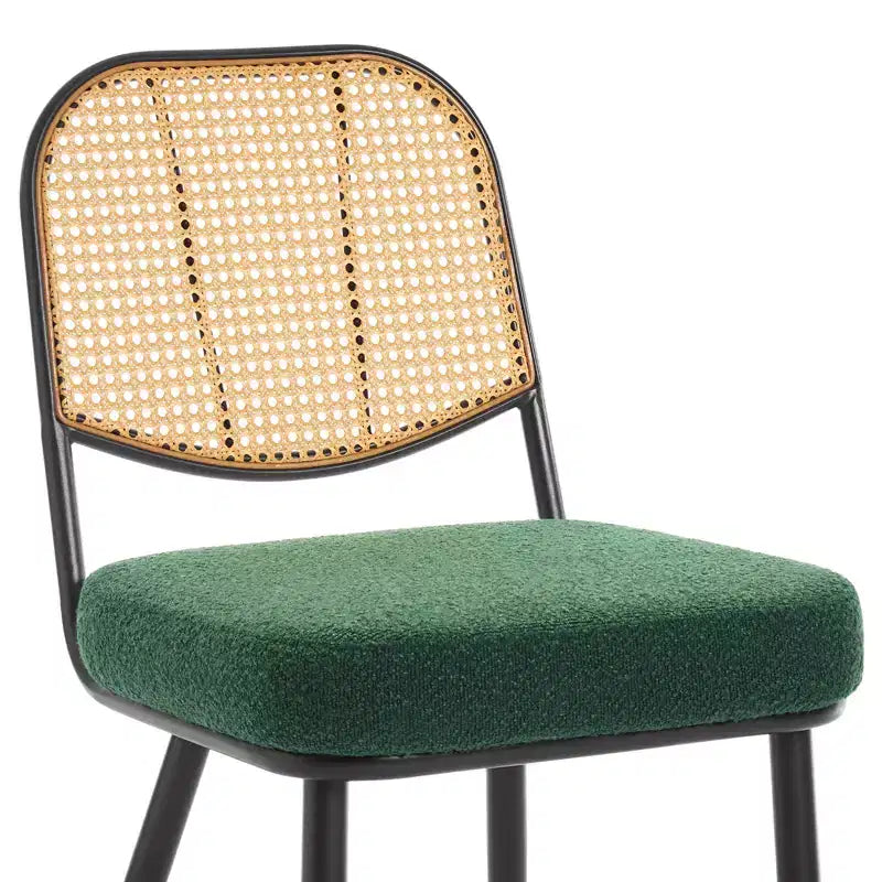 2er-Set Esszimmerstühle aus Rattan - Polsterstühle im Mid-Century-Modern-Stil mit Rohrgeflecht-Rückenlehne und Metallbeinen für die Küche