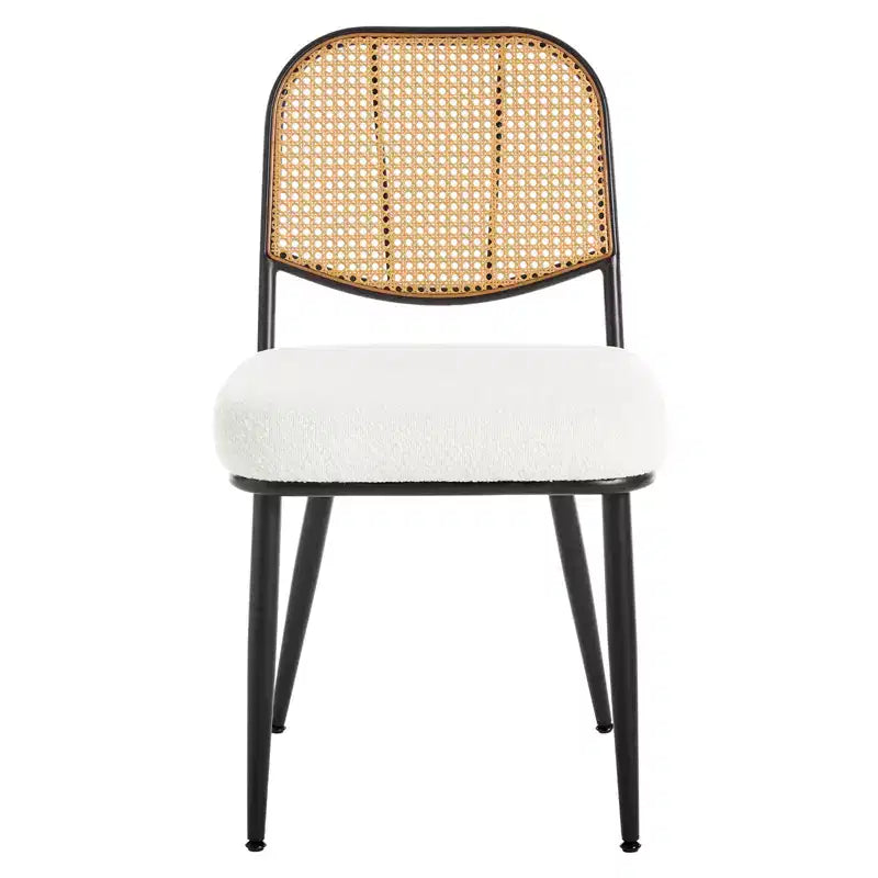 2er-Set Esszimmerstühle aus Rattan - Polsterstühle im Mid-Century-Modern-Stil mit Rohrgeflecht-Rückenlehne und Metallbeinen für die Küche