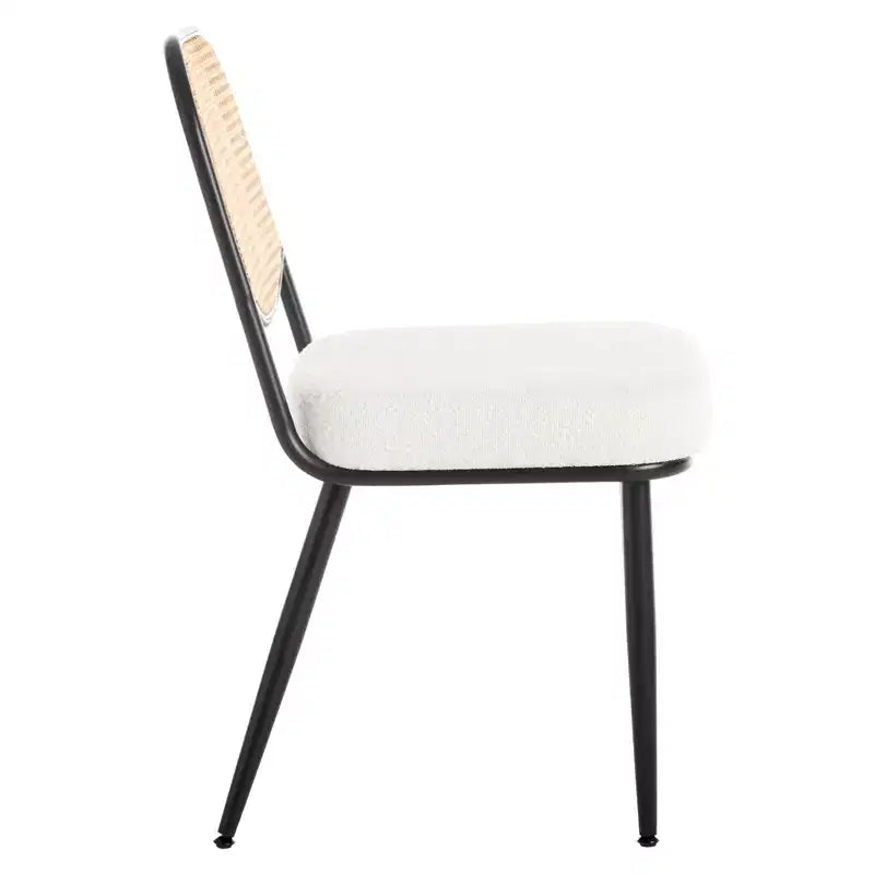 2er-Set Esszimmerstühle aus Rattan - Polsterstühle im Mid-Century-Modern-Stil mit Rohrgeflecht-Rückenlehne und Metallbeinen für die Küche