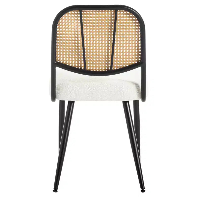 2er-Set Esszimmerstühle aus Rattan - Polsterstühle im Mid-Century-Modern-Stil mit Rohrgeflecht-Rückenlehne und Metallbeinen für die Küche
