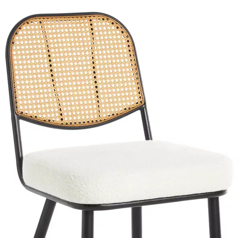 2er-Set Esszimmerstühle aus Rattan - Polsterstühle im Mid-Century-Modern-Stil mit Rohrgeflecht-Rückenlehne und Metallbeinen für die Küche