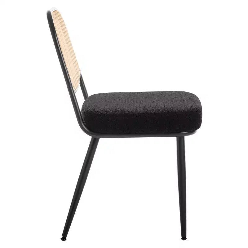 2er-Set Esszimmerstühle aus Rattan - Polsterstühle im Mid-Century-Modern-Stil mit Rohrgeflecht-Rückenlehne und Metallbeinen für die Küche