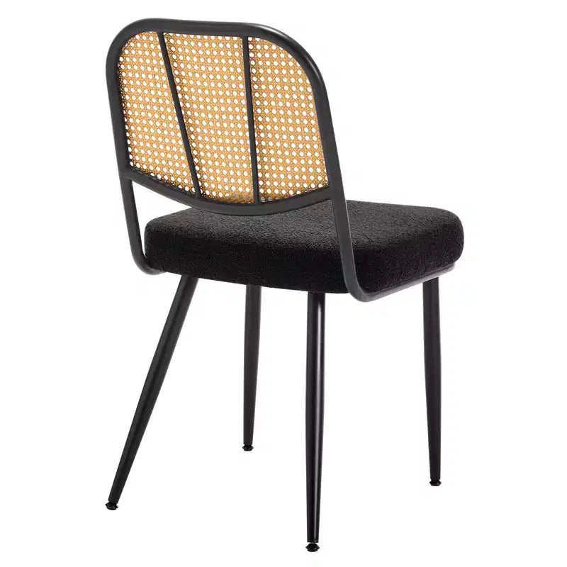 2er-Set Esszimmerstühle aus Rattan - Polsterstühle im Mid-Century-Modern-Stil mit Rohrgeflecht-Rückenlehne und Metallbeinen für die Küche