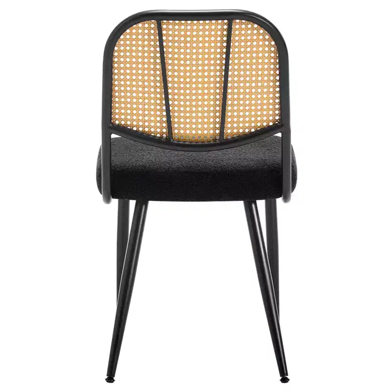 2er-Set Esszimmerstühle aus Rattan - Polsterstühle im Mid-Century-Modern-Stil mit Rohrgeflecht-Rückenlehne und Metallbeinen für die Küche