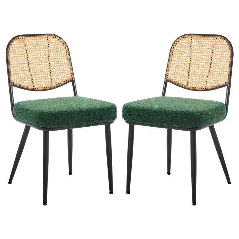 Juego de 2 sillas de comedor de ratán - sillas auxiliares tapizadas de estilo moderno de mediados de siglo con respaldo de rejilla de caña y patas de metal para cocina