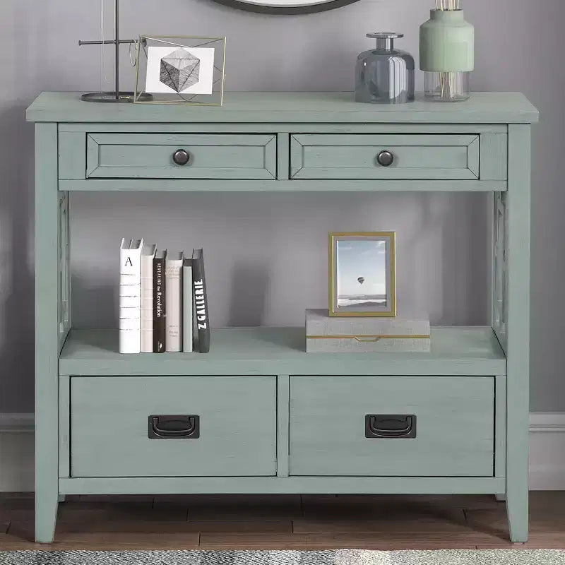 Konsole 36 Zoll, Landhausstil für den Eingangsbereich, Sideboard-Buffetschrank aus Massivholz, Sofatisch mit 4 Schubladen und 1 Ablageboden für Eingangsbereich, Flur und Küche