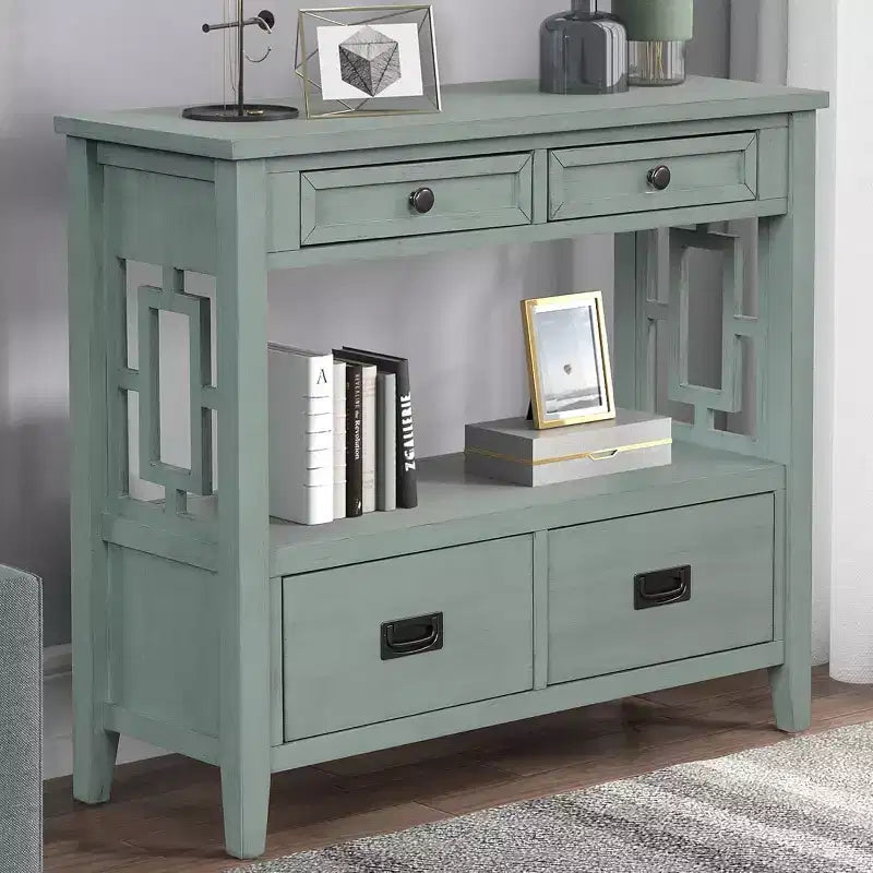 Konsole 36 Zoll, Landhausstil für den Eingangsbereich, Sideboard-Buffetschrank aus Massivholz, Sofatisch mit 4 Schubladen und 1 Ablageboden für Eingangsbereich, Flur und Küche