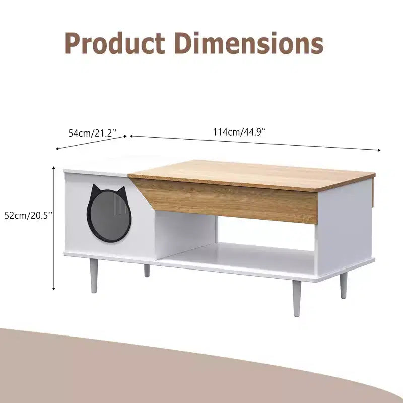 Couchtisch 45' in Schwarz mit Katzenmotiven, für das Wohnzimmer, mit Schublade, rustikale Couchtische aus Holz mit Katzenhaus
