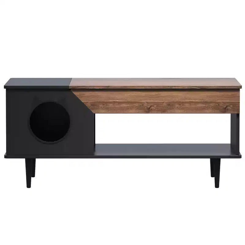 Couchtisch 45' in Schwarz mit Katzenmotiven, für das Wohnzimmer, mit Schublade, rustikale Couchtische aus Holz mit Katzenhaus