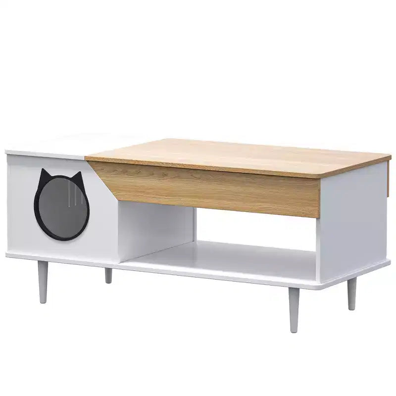 Couchtisch 45' in Schwarz mit Katzenmotiven, für das Wohnzimmer, mit Schublade, rustikale Couchtische aus Holz mit Katzenhaus