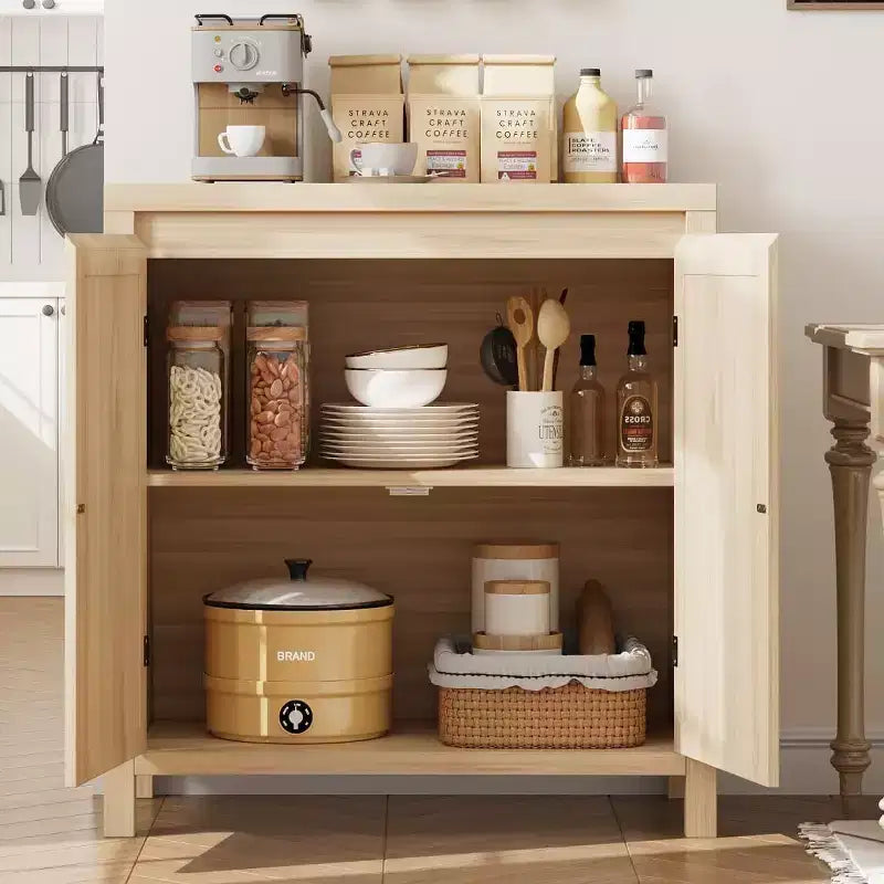 Aparador de estilo moderno de mediados de siglo - mueble de almacenamiento retro con puertas de ratán y estante ajustable, consola decorativa para sala de estar y comedor