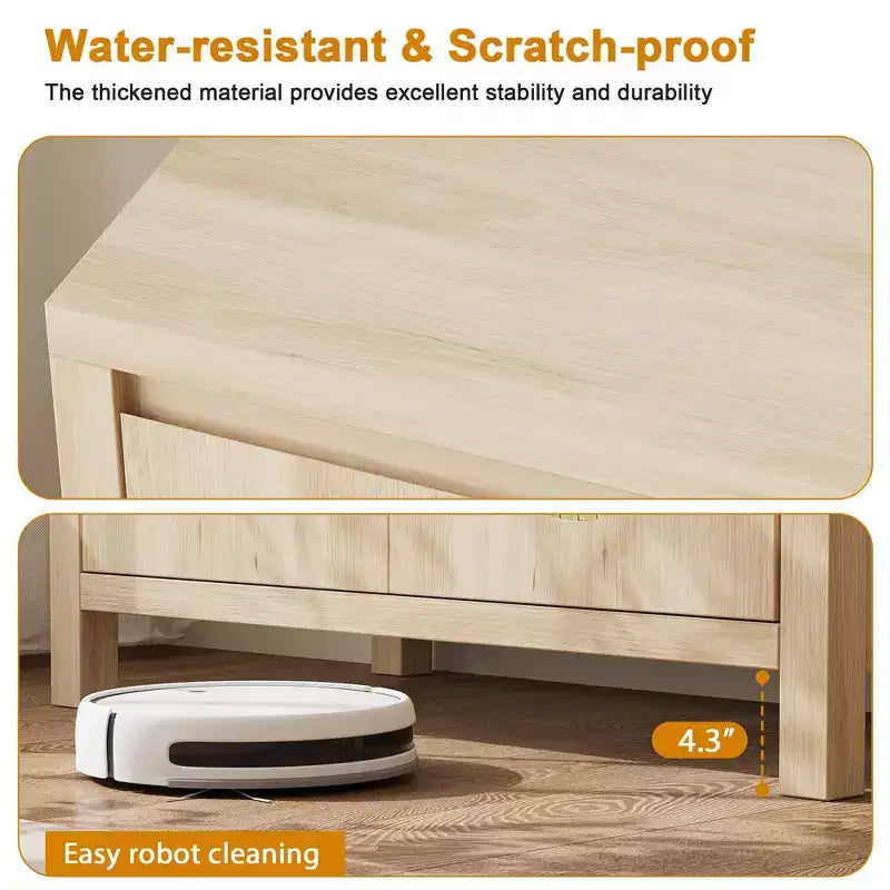Sideboard im Mid-Century-Stil - Retro-Aufbewahrungsschrank mit Rattantüren und verstellbarem Einlegeboden, Akzentkonsole für Wohnzimmer und Esszimmer