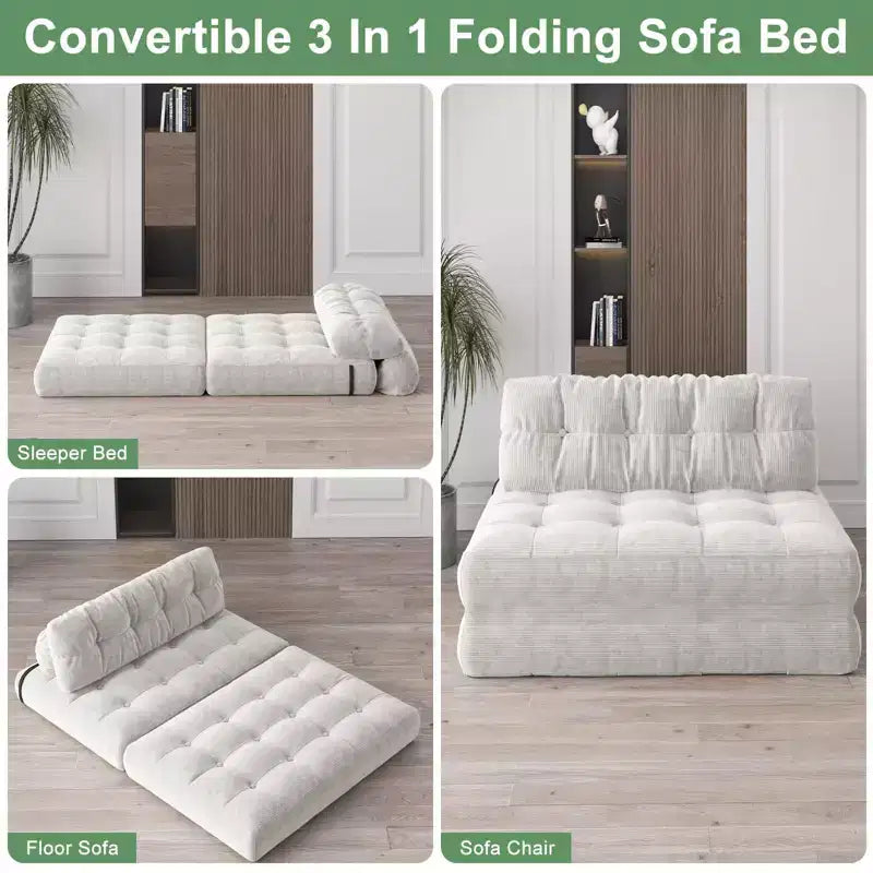 Sofá cama plegable, sofá de suelo plegable de pana con almohada