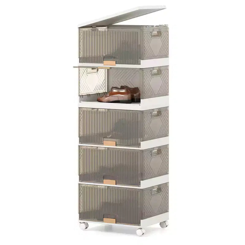 Stapelbare Aufbewahrungsboxen mit 5 Fächern, abnehmbaren Rollen, Fassungsvermögen 22,5 Gal, großer Organizer