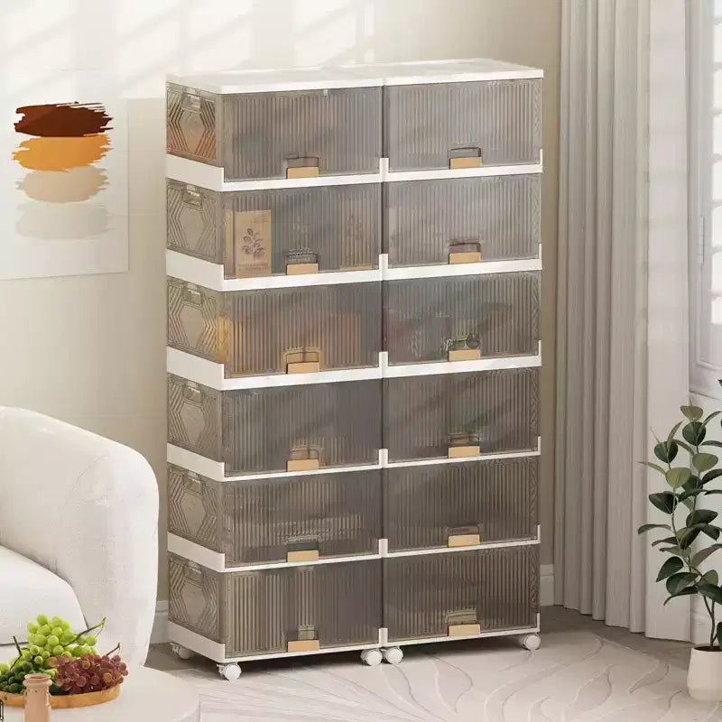 Stapelbare Aufbewahrungsboxen mit 5 Fächern, abnehmbaren Rollen, Fassungsvermögen 22,5 Gal, großer Organizer