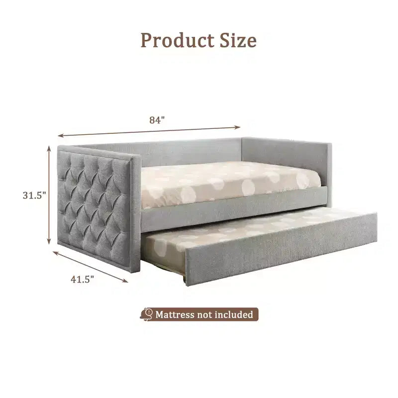 Canapé-lit moderne pour matelas jumeaux avec lit gigogne et plateforme compatible avec matelas, en bois d’ingénierie