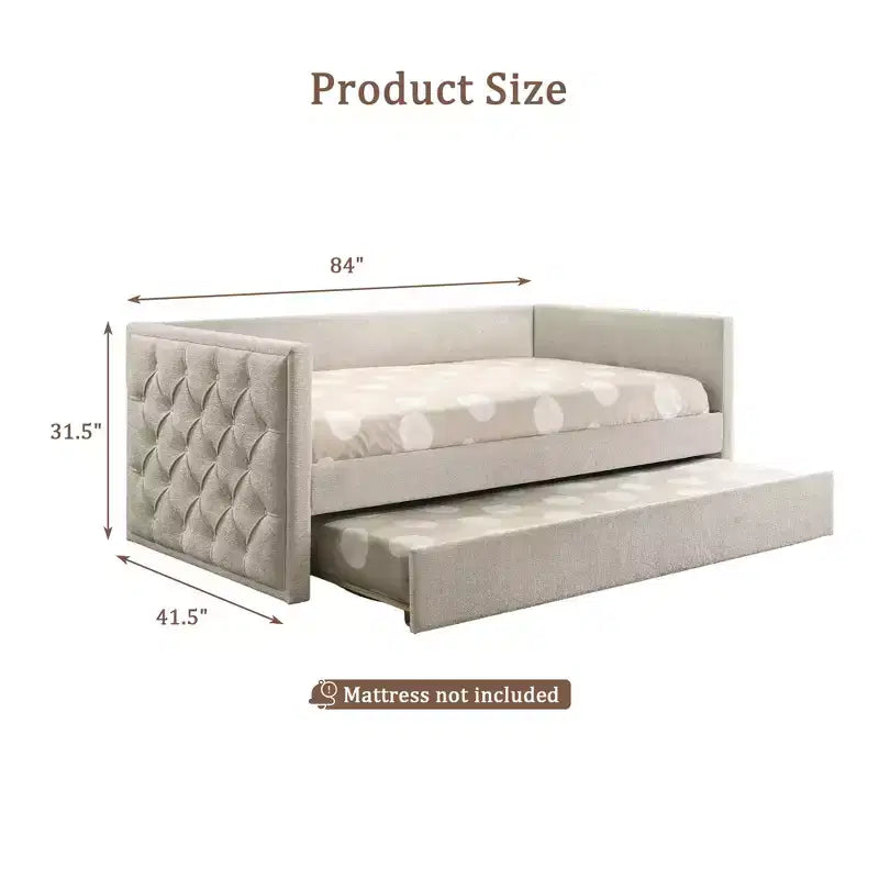 Canapé-lit moderne pour matelas jumeaux avec lit gigogne et plateforme compatible avec matelas, en bois d’ingénierie