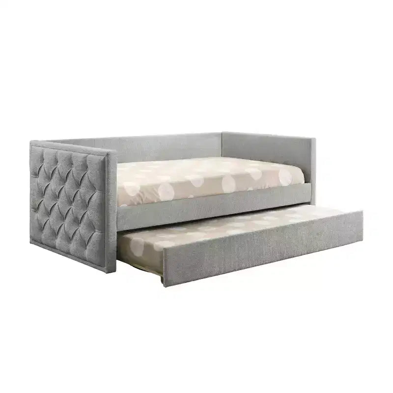 Canapé-lit moderne pour matelas jumeaux avec lit gigogne et plateforme compatible avec matelas, en bois d’ingénierie