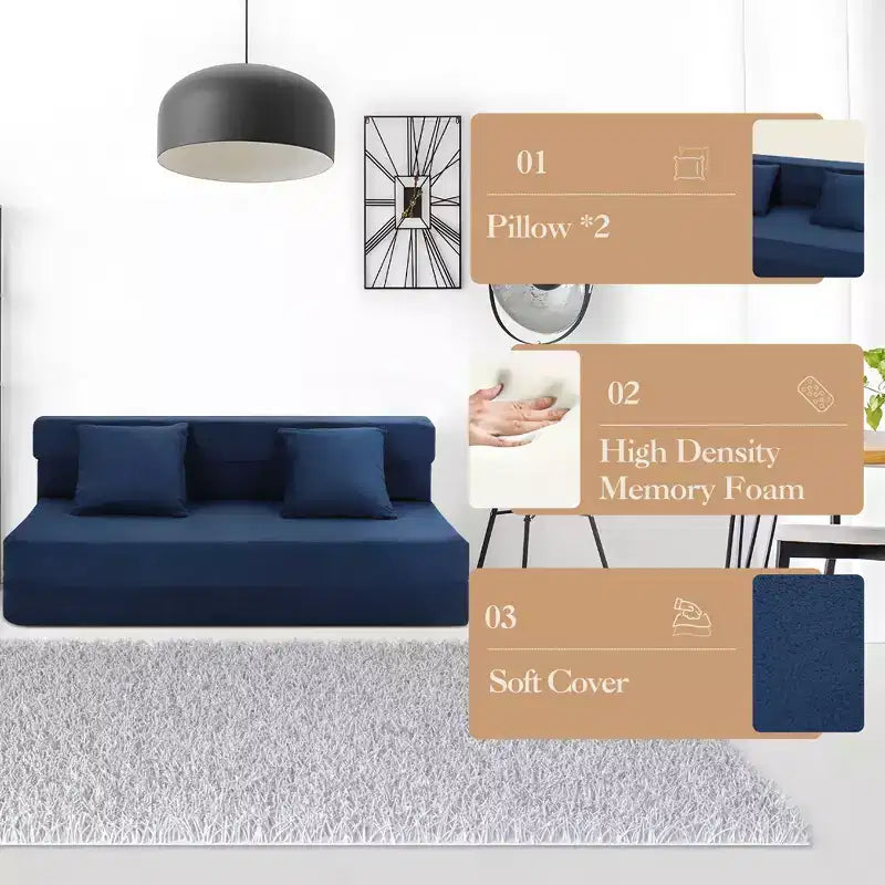 Canapé-lit pliant avec coussin, fauteuil convertible en lit avec matelas pliant