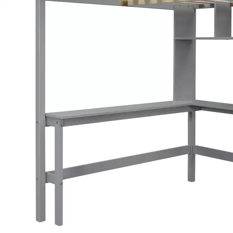Hochbett für eine Matratze in Größe Full mit Kleiderschrank und integriertem Schreibtisch, Hochbettgestell aus Massivholz mit Treppe und Bücherregal für Kinder