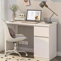 Bureau d’ordinateur avec tiroirs, bureau de travail en bois de 43 pouces, poste de travail pour bureau à domicile avec rangement, blanc