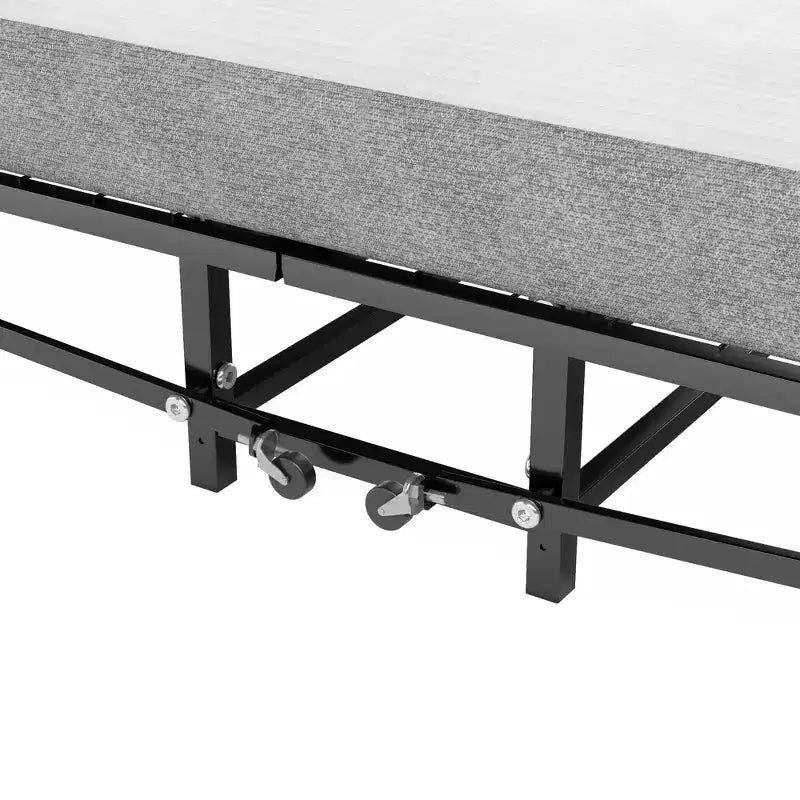 Klappbarer Metallbettrahmen mit Schaumstoffmatratze mit Taschenfederkern, einfach zu verstauen und dank 4 Rollen beweglich