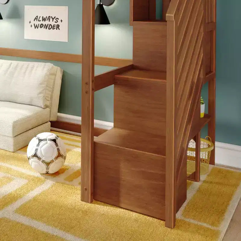 Cama alta clásica individual con escalera