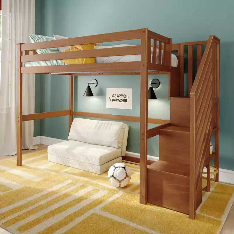 Klassisches Hochbett für zwei mit Treppe