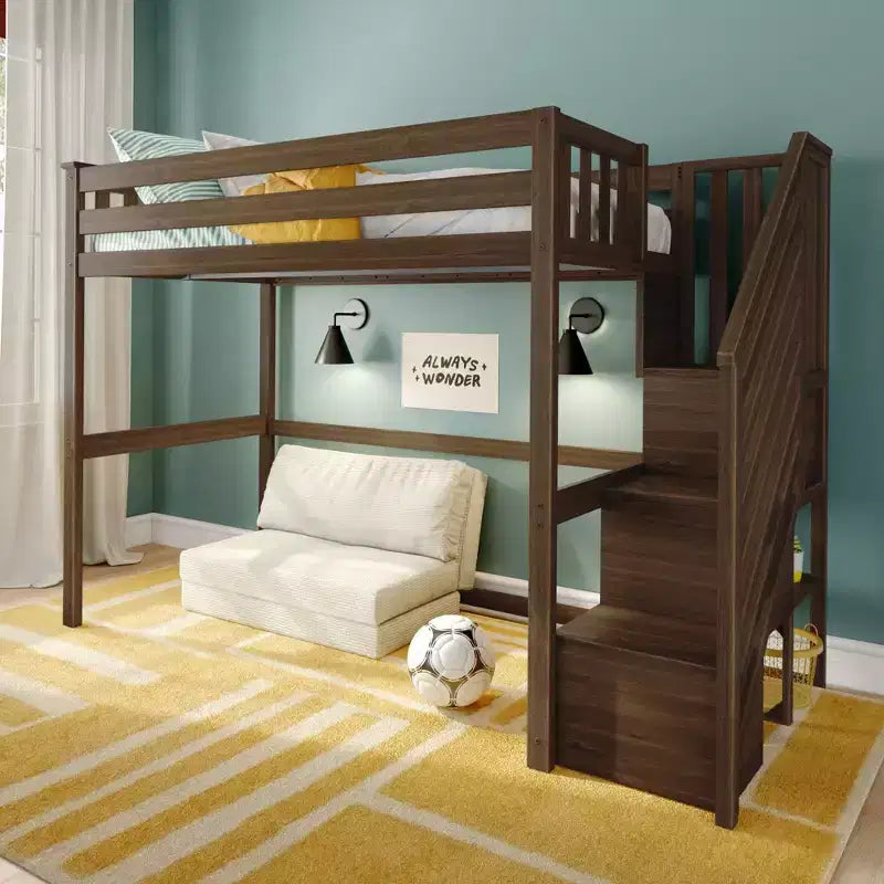 Cama alta clásica individual con escalera