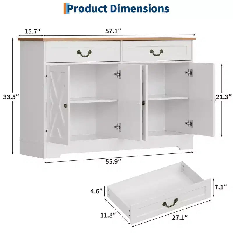 Meuble-bar à café de style champêtre avec 2 portes et un tiroir, buffet de rangement pour la cuisine, étagère réglable, capacité de 150 LB, montage facile pour la salle à manger