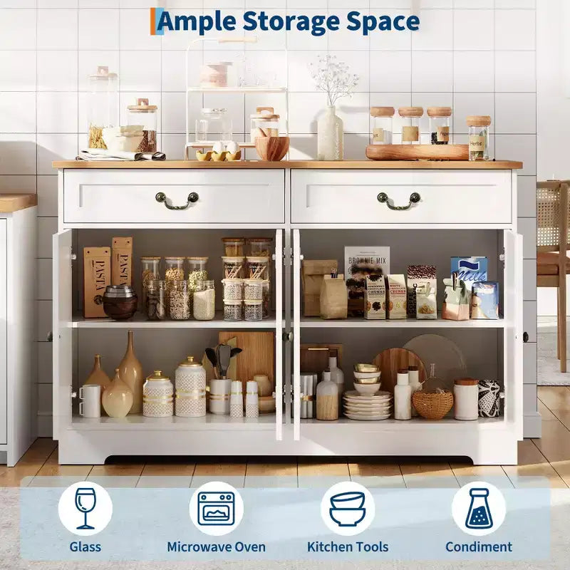 Meuble-bar à café de style champêtre avec 2 portes et un tiroir, buffet de rangement pour la cuisine, étagère réglable, capacité de 150 LB, montage facile pour la salle à manger