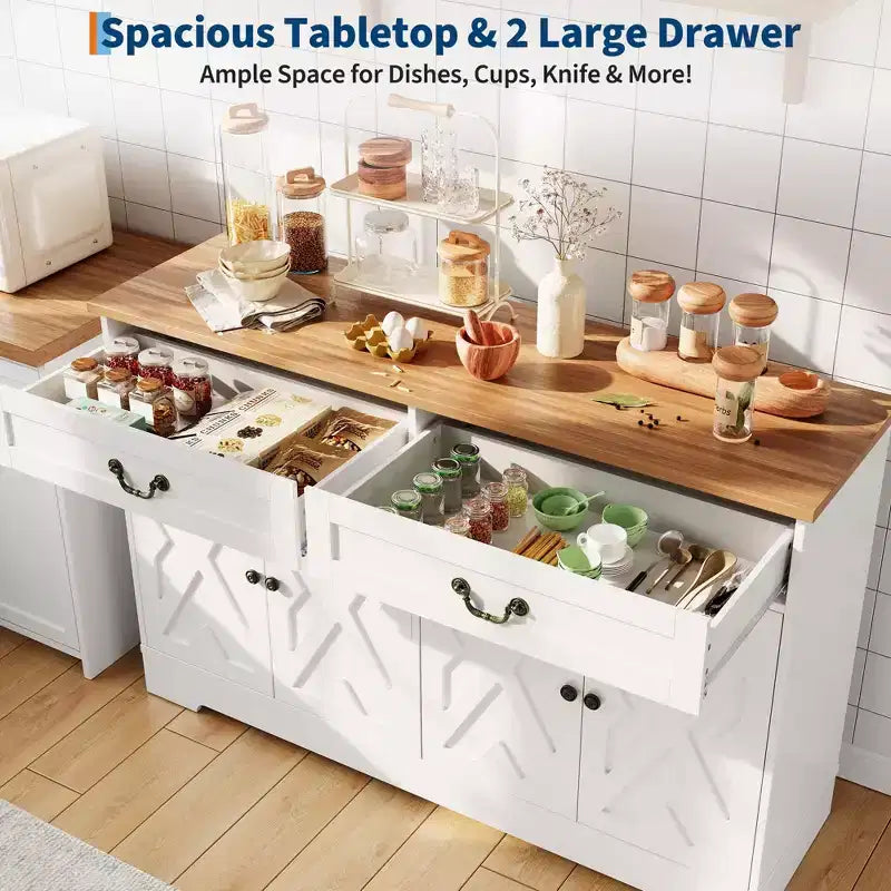 Meuble-bar à café de style champêtre avec 2 portes et un tiroir, buffet de rangement pour la cuisine, étagère réglable, capacité de 150 LB, montage facile pour la salle à manger