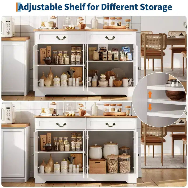 Meuble-bar à café de style champêtre avec 2 portes et un tiroir, buffet de rangement pour la cuisine, étagère réglable, capacité de 150 LB, montage facile pour la salle à manger