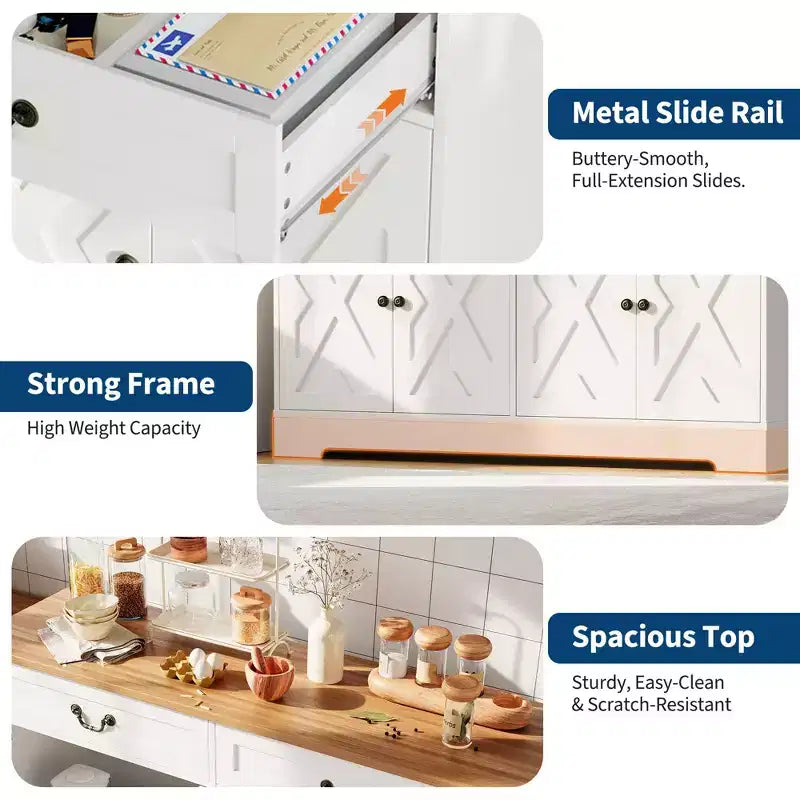 Meuble-bar à café de style champêtre avec 2 portes et un tiroir, buffet de rangement pour la cuisine, étagère réglable, capacité de 150 LB, montage facile pour la salle à manger