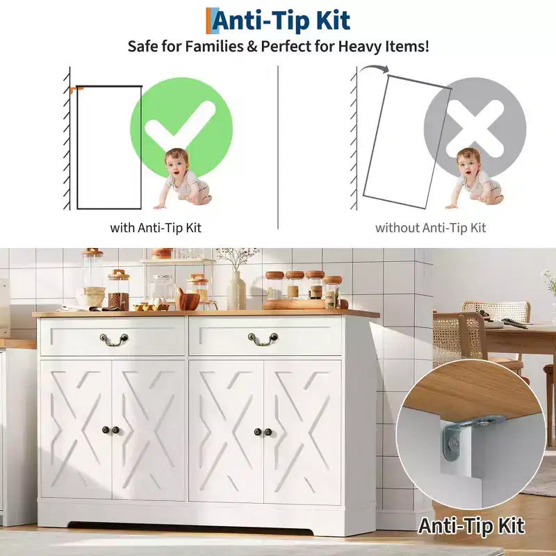 Meuble-bar à café de style champêtre avec 2 portes et un tiroir, buffet de rangement pour la cuisine, étagère réglable, capacité de 150 LB, montage facile pour la salle à manger
