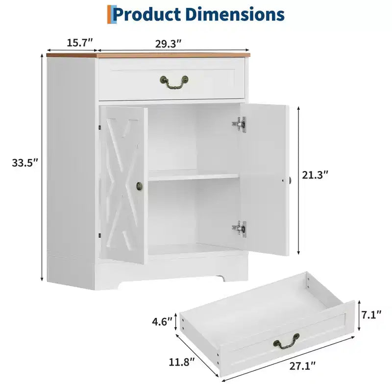 Meuble-bar à café de style champêtre avec 2 portes et un tiroir, buffet de rangement pour la cuisine, étagère réglable, capacité de 150 LB, montage facile pour la salle à manger