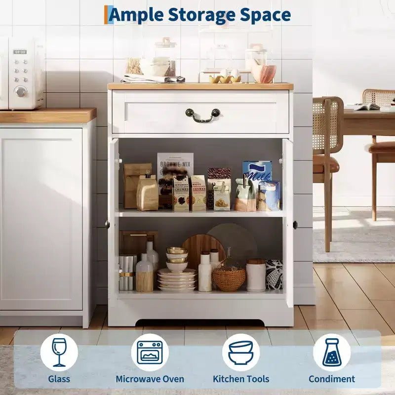 Meuble-bar à café de style champêtre avec 2 portes et un tiroir, buffet de rangement pour la cuisine, étagère réglable, capacité de 150 LB, montage facile pour la salle à manger